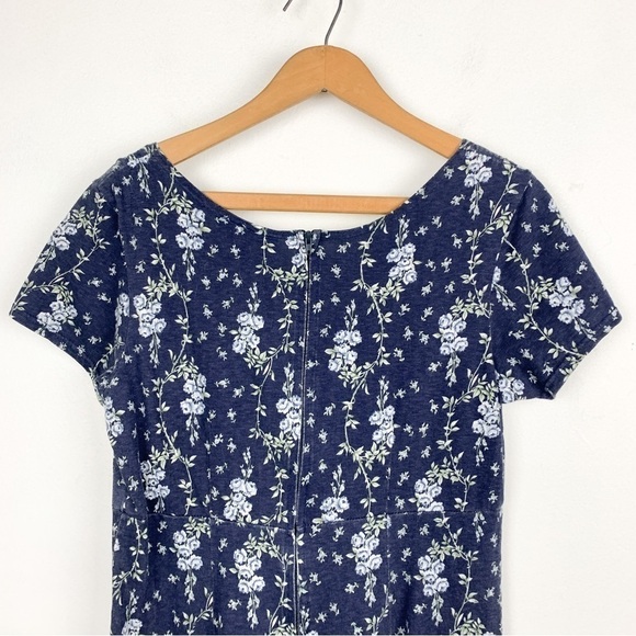 Vintage 90s Cottagecore Blue Pacific Blue Ditsy Floral Romper Sz M - Picture 7 of 8